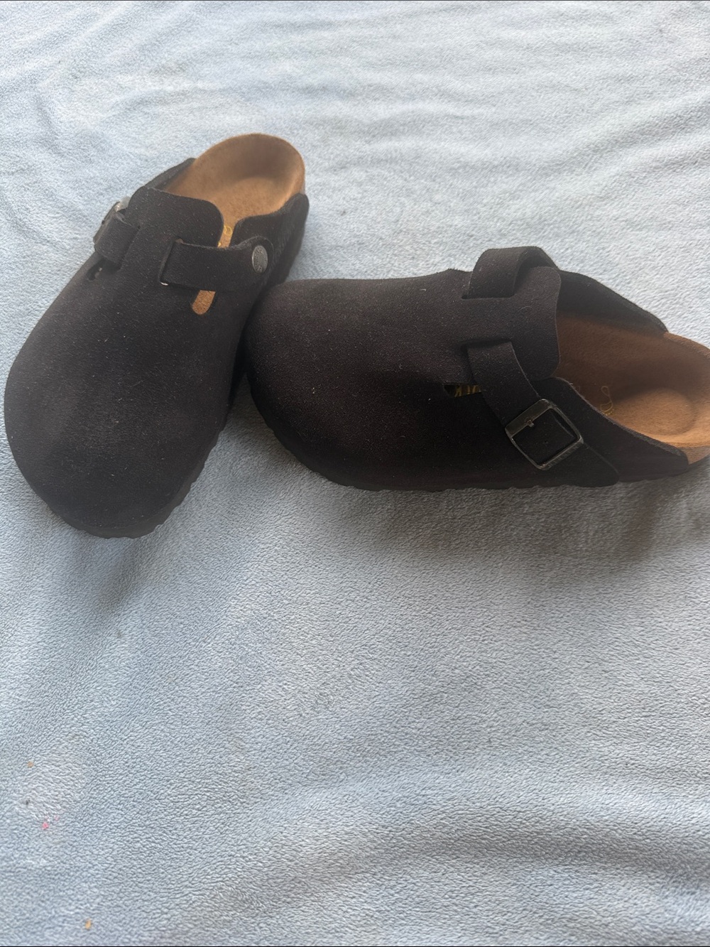 Black velvety Birkenstocks